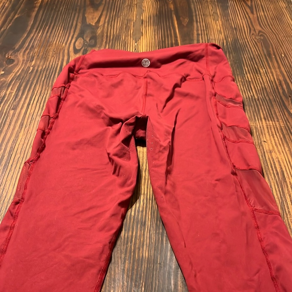 Full Length Red Leggings with Mesh down the sides